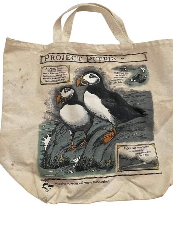 Harborside Graphics Handbags - RARE Vintage 70s Project Puffin Canvas Tote Bag Hannaford Made in Maine *READ*